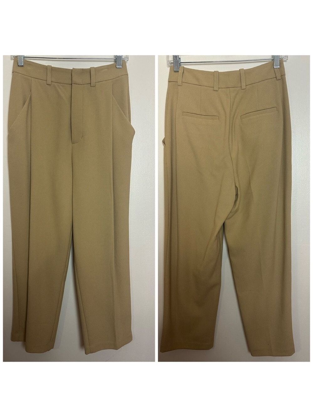 Oak & Fort Pleated Front High Rise Straight Leg Ankle Length Tan Trousers Pants